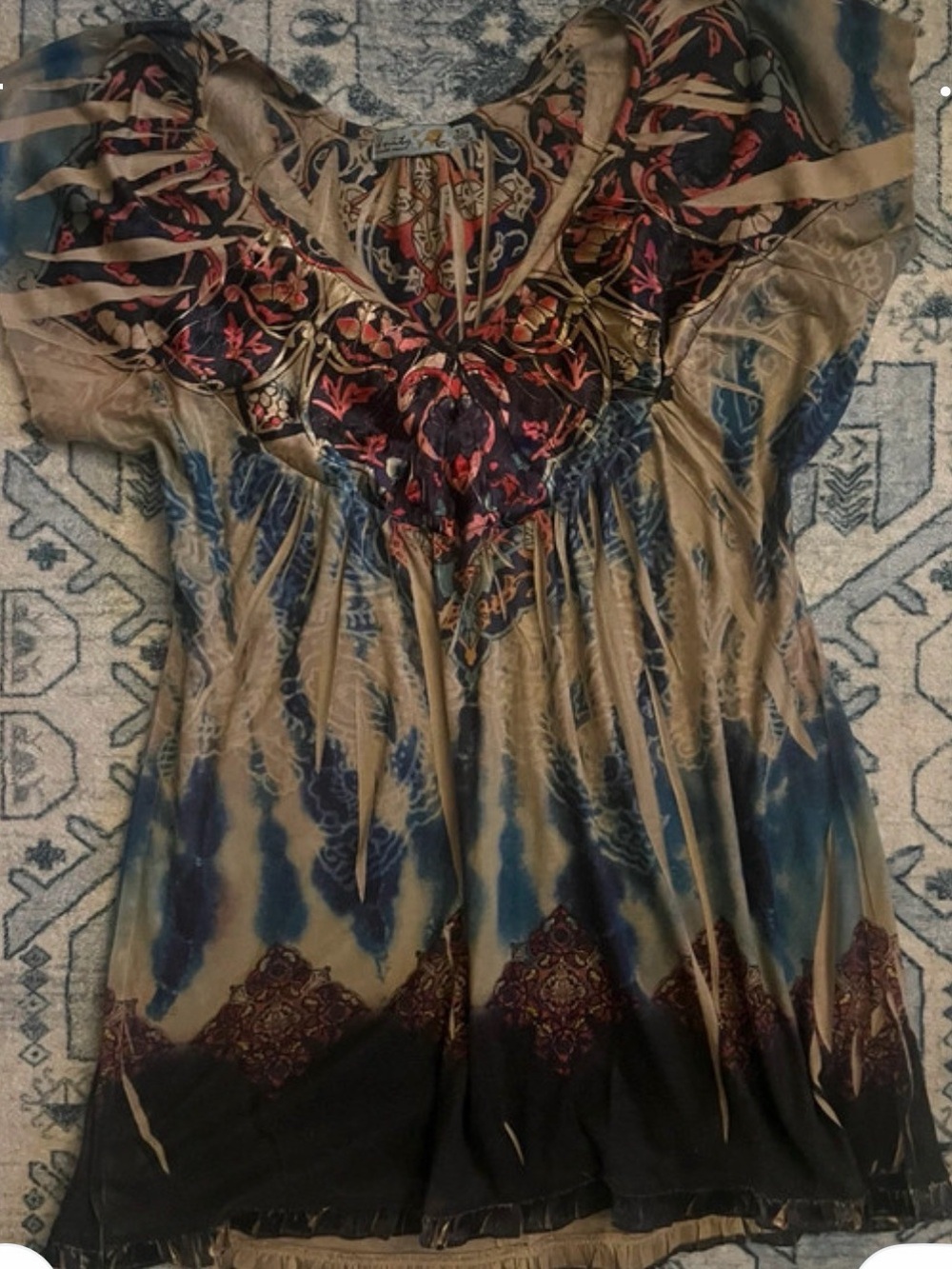 Unity World Wear Olive, Navy and Black Embroidered Boho Tunic
